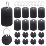 DIY Stamping Blank Tag Charm Keychain Making Kit, Including Aluminum Rectangle & Flat Round Pendants, 304 Stainless Steel Keychain Clasp, Black, 58Pcs/box