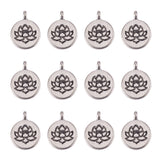 Tibetan Style Alloy Pendants, Flat Round with Lotus, Antique Silver, 20x15x4.5mm, Hole: 1.5mm