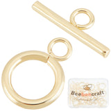 Brass Toggle Clasps, Long-Lasting Plated, Ring, Real 18K Gold Plated, Bar: 7x18.5x2.1mm, Hole: 2.7mm, Ring: 18x13.2x2.2mm, Hole: 2.7mm, 15sets/box