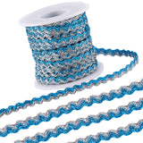 1Pc Sparkle Wavy Polyester Ribbons, with 1Pc Plastic Empty Spools, Dodger Blue, 1/4 inch(5mm), about 16.40~18.59 Yards(15~17m)/Roll
