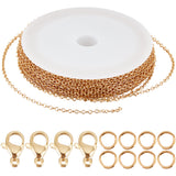 DIY Chain Bracelet Necklace Making Kit, Including Brass Cable Chains & Jump Rings, 304 Stainless Steel Lobster Claw Clasps, Real 18K Gold Plated, Chain: 10M/set