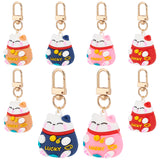 2Set PVC Cartoon Lucky Cat Doll Pendants Keychains, with Alloy Swivel Clasps and 304 Stainless Steel Open Jump Rings, Light Gold, 7.1cm, 4pcs/set