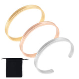 3Pcs 3 Colors 304 Stainless Steel Grooved Open Cuff Bangle for Women, Mixed Color, Inner Diameter: 2-1/2x1-7/8 inch(6.2x4.8cm), 1Pc/color