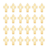 24Pcs Ion Plating(IP) 304 Stainless Steel Pendants, Cross Charms, Religion, Golden, 23x14x1mm, Hole: 1.8mm