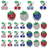 16pcs 4 style Alloy Rhinestone Slide Charms, with Enamel, Cherry and Strawberry, Platinum, Mixed Color, 11~13x8.5~10x5mm, Hole: 8x1.5mm, 4pcs/style