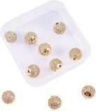 Rack Plating Brass Cubic Zirconia Beads, Long-Lasting Plated, Round, Golden, 9.5~10x9~9.5mm, Hole: 2mm, 10pcs/box