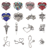 42Pcs 15 Style Tibetan Style Alloy & Alloy Rhinestone Pendants, Mixed Shape, Antique Silver, 13~28x13.5~23x3mm, Hole: 1.2~3mm