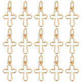 30Pcs Brass Tiny Cross Charms, Real 18K Gold Plated, 12x8x1mm, Hole: 3mm