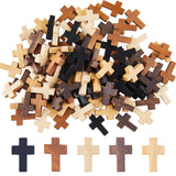 100Pcs 5 Styles Wood Pendants, Dyed, Religion Cross Charms, Mixed Color, 21~22x14~15x4~5mm, Hole: 1.8~2mm, 20pcs/style