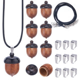 DIY Acorn Locket Necklace Making Kit, Including Wooden Box Pendant, Imitation Leather Cord, 304 Stainless Steel Snap on Bails, Camel, 18Pcs/bag, Pendant: 31x22mm, Hole: 1.4mm