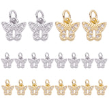 20Pcs 2 Colors Brass Micro Pave Clear Cubic Zirconia Pendants, with Jump Rings, Butterfly, Real Gold Plated & Real Platinum Plated, 10x10x1.5mm, Hole: 3.5mm, 10pcs/color