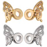 8Pairs 2 Colors Brass Micro Pave Cubic Zirconia Bead, Butterfly Wing, Platinum & Golden, 12.5x8x10mm, Hole: 3mm, 4pairs/color