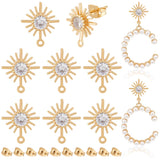 10Pcs Brass Micro Clear Cubic Zirconia Sun Stud Earring Findings, with Horizontal Loop & 10Pcs Ear Nut, Nickel Free, Real 18K Gold Plated, 14.5x12.5mm, Hole: 1mm, Pin: 0.7mm