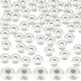 100Pcs Brass Spacer Beads, Long-Lasting Plated, Flat Round, 925 Sterling Silver Plated, 7x2mm, Hole: 1.5mm