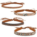 4Pcs 4 Styles Imitation Leather Braided Southwestern Cowboy Hat Belt, Hat Band for Hat Accessories, Mixed Color, 523~1346x15.5~16.5x2.5~4.5mm, 1pc/style