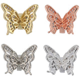 8Pcs 4 Colors Brass with Cubic Zirconia Pendants, Butterfly, Mixed Color, 12.5x15x10mm, Hole: 3.3mm, 2pcs/color