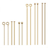 144Pcs 6 Style Brass Ball Head Pins with Eye Pins and Flat Head Pins, Long-Lasting Plated, Real 18K Gold Plated, 24pcs/style