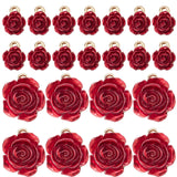 40Pcs 2 Style Valentine's Day Rack Plating Alloy Pendants, with ABS Plastic, Cadmium Free & Lead Free, 3D Dark Red Rose Flower, Light Gold, 10.5~18x8.5~14.5x5~8mm, Hole: 1.4~1.5mm, 20pcs/style