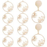 Brass Pendants, Flat Round with Flower Charm, Light Gold, 28x25.5x1.5mm, Hole: 1.2mm, 10pcs/box