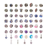 European Beads Sets, Large Hole Beads Sets, with Alloy European Beads(Rhinestone/Enamel) and Glass European Beads, Mixed Color, 10~27x5~14x8~11mm, Hole: 4~6mm, 60pcs/box