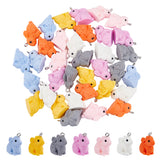 35Pcs 7 Colors Easter Opaque Resin Cute Pet Pendants, 3D Rabbit Charms with Platinum Tone Iron Loops, Mixed Color, 21x24x12mm, Hole: 2mm, 5pcs/color