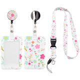 PU Leather Name Card Holder, with Retractable Badge Reels, Zinc Alloy Clasp, Polyester Lanyard, Flower Pattern, Card: 110x69x5mm, Inner Diameter: 83x51mm, 1 set/box