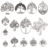 56Pcs 14 Styles Tibetan Style Alloy Pendants, Tree of Life Charm, Antique Silver, 13.5~42x10~38x1~2.5mm, hole: 1.5~2.5mm, 4pcs/style