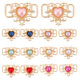 14Pcs 7 Colors Alloy Rhinestone Shoelace Charms, with Resin Beads, for Shoe Decoration Accessories, Rectangle with Heart, Light Gold, 22x31x6mm, Hole: 10.5x3.5mm, 2pcs/color
