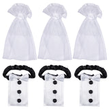 3 Sets Organza & Cloth Bride and Groom Wine Bottle Cover, Wedding Gift Wine Wrap, with Plastic Buttons, Mixed Color, 165x139x14mm and 64x72x11mm