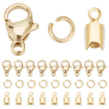 DIY Jewelry Making Finding Kit, Including Brass Folding Crimp Ends, 304 Stainless Steel Lobster Claw Clasps & Jump Rings, Real 18K Gold Plated, 200Pcs/box