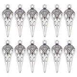 40Pcs Tibetan Style Alloy Pendants, Gothic Style, Skull, Antique Silver, 35x12.5x9mm, Hole: 2mm