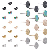 30Pcs 5 Colors 304 Stainless Steel Stud Earring Findings, with Ear Nuts/Earring Backs & Loop, Textured, Flat Round, Mixed Color, 10x1mm, Hole: 1.4mm, Pin: 0.8mm, 6pcs/color
