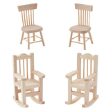 4Pcs 2 Style Natural Pine Wood Home Decorations, Chair, BurlyWood, 35~70x40~58x82~108mm, 2pcs/style
