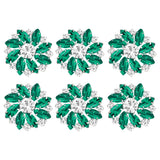 6Pcs Alloy Rhinestone Shank Buttons, 1-Hole, Flower, Silver, Emerald, 26.5x26x7mm, Hole: 1.6mm