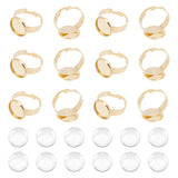 DIY Flat Round Blank Dome Finger Rings Making Kit, Including Adjustable 304 Stainless Steel Ring Components, Glass Cabochons, Golden, 24Pcs/box