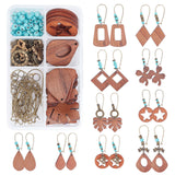 Bohemia Dangle Hoop Earring DIY Making Kit, Including Walnut Wooden Pendants, Synthetic Turquoise Beads, Alloy Beads & Linking Rings, Brass Jump Rings & Hoop Earring Findings, Plastic Pendants, Mixed Color, Pendants: 22pcs/set