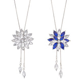 2Pcs 2Colors Rhinestone Flower Pendant Lariat Necklaces Set, Stainless Steel Jewelry for Women, Mixed Color, 31.50 inch(80cm), 1Pc/style