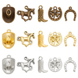 90Pcs 15 Style Tibetan Style Alloy Pendants, Mixed Shapes, Mixed Color, 15~22x11~20x1.5~6mm, Hole: 1~2.5mm, 6pcs/style