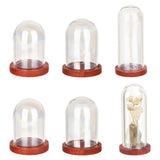 6 Sets 3 Style Iridescent Clear Glass Dome Cover, Decorative Display Case, Cloche Bell Jar Terrarium with Wood Base, Arch, Sienna, 25~30x32.5~54mm, Inner Diameter: 16~21.5mm, 2 sets/style