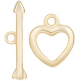 16 Sets Eco-friendly Brass Toggle Clasps, Long-Lasting Plated, Heart, Real 24K Gold Plated, Heart: 10.5x8.5x1.5mm, Hole: 1.2mm, Bar: 4x17x1.5mm, Hole: 1mm