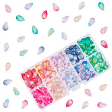 200Pcs 10 Colors Transparent Glass Charms, Dyed & Heated, Teardrop, Mixed Color, 13.5x8x6.5mm, Hole: 1.2mm, 20pcs/color