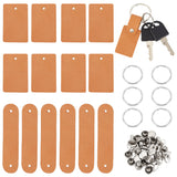DIY Blank Keychain Making Kit, Including Rectangle & Oval Leather Clothing Blank Labels, with Rivets, Iron Split Key Ring, Blanched Almond, 48Pcs/box