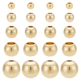 80Pcs 5 Styles Solid Round Brass Beads, Real 18K Gold Plated, 3~8mm, Hole: 1~3mm