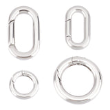 4Pcs 4 Styles 304 Stainless Steel Spring Gate Rings, Round & Oval, Stainless Steel Color, 12~22.5x10~13x2~3.5mm, 1pc/style