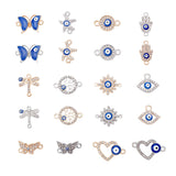 Jewelry Making Findings Kits, including Evil Eye Alloy Enamel Connector Charms and Pendants, with Crystal Rhinestones, Blue, Mixed Shapes, Platinum & Light Gold, 14~24.5x9.5~16.5x2.5~3mm, Hole: 2~2.5mm, 20pcs/set, 2 sets/box