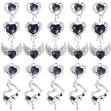 30Pcs 5 Styles Rack Plating Alloy Glass Pendants,  Heart Charms, Black, 18~33.5x17~20x5.5mm, Hole: 1.4~2.5mm, 6Pcs/style