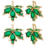 8Pcs Brass Micro Pave Cubic Zirconia Pendants, Real 18K Gold Plated, Maple Leaf Charm, Green, 17x17x3mm, Hole: 2x5mm