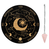 1Pc Cone/Spike/Pendulum Natural Rose Quartz Stone Pendants, 1Pc 304 Stainless Steel Cable Chain Necklaces, 1Pc PVC Custom Pendulum Board, Dowsing Divination Board, Moon Pattern, 3pcs/set