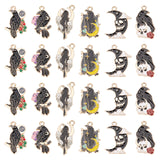 24Pcs 6 Style Gothic Theme Alloy Enamel Pendants, Crow with Moon & Moon with Skull, Mixed Color, 26~28x15~20x1~1.5mm, Hole: 1.8~2mm, 4pcs/style