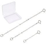3Pcs 3 Style Rhodium Plated 925 Sterling Silver Chain Extender, with Clasps & Curb Chains, Platinum, 32~78mm, Links: 2x1.5x0.1mm, Clasps: 8x5.5x1mm, Ring: 3x0.6mm, Hole: 2mm, 1pc/style